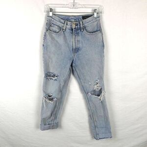 Rag & Bone Light Wash Ripped Destroyed Distressed High Rise Jeans Raw Hem Rolled